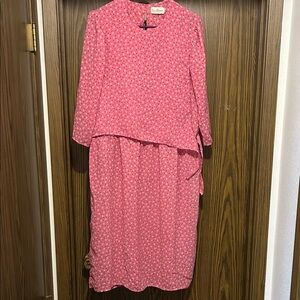 Women’s Pink Polka Dot Long Sleeve Layered Dress